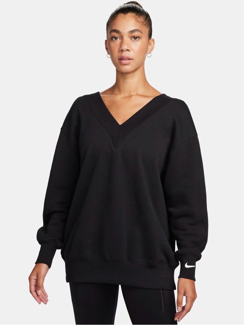 Nike Phoenix Women's Black V-Neck Oversized Pullover Sweater